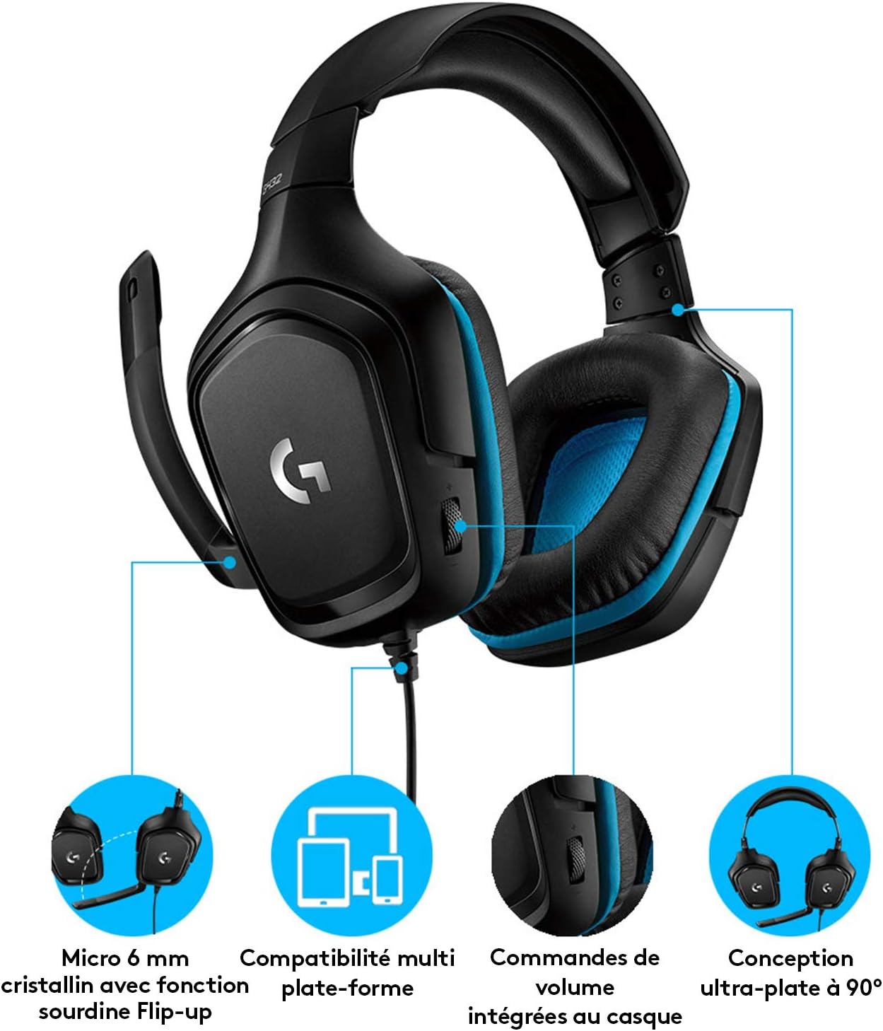 Logitech G432 Casque Gamer Filaire, Son 7.1 Surround